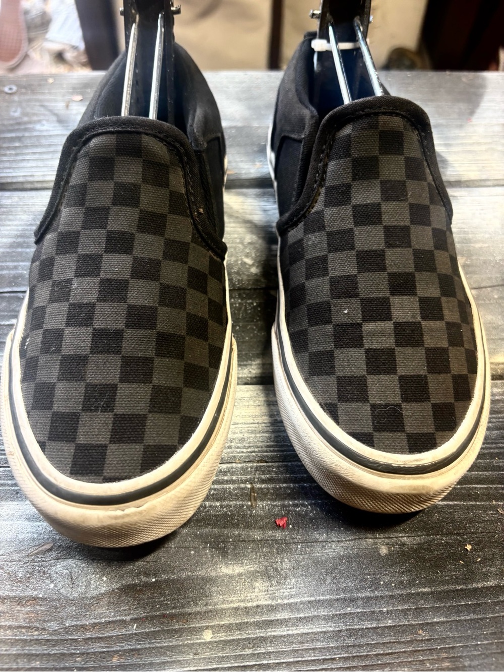 Vans black & gray checkerboard slip-on sneakers womens 5 good condition